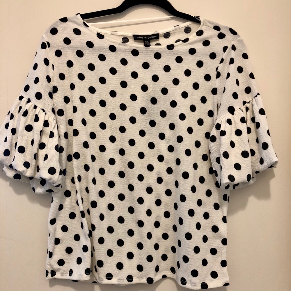 White and Black Polka Dot Ruffled Sleeve Blouse